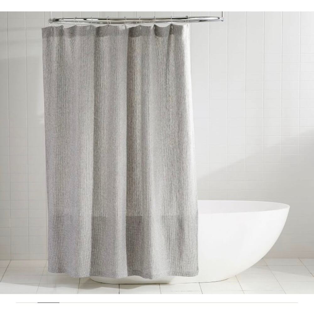 Pottery Barn European Flax Linen waffle shower curtain Gray 72”